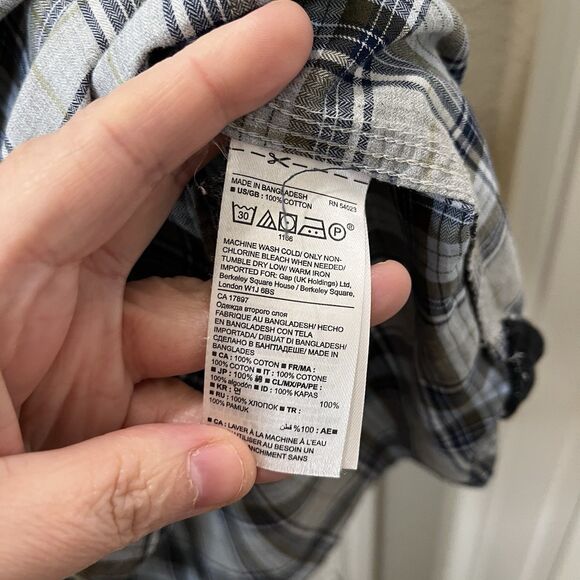 Banana Republic Shirt Mens M Black Tan Plaid Camden Fit Short Sleeve Button Up - Picture 6 of 10